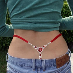 Light Luxury Heart Shaped Pattern Ruby Inlay Underpants Nightclub Body Chain Women's Jewelry