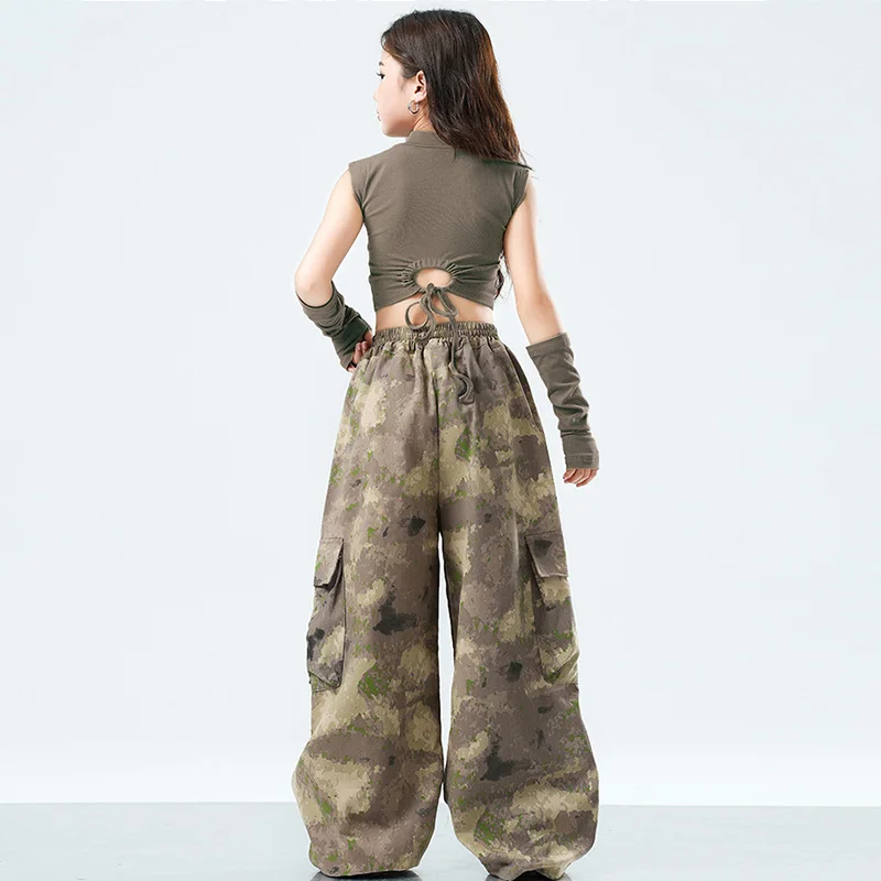 Kpop 무대 의상 소녀 재즈 댄스 의류 위장 바지 힙합 레오파드 바지 패션 streetwear 스트리트 댄스웨어 vdl3084