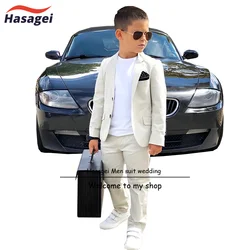 Kombinezon dla chłopców z kości słoniowej 2 częściowa kurtka spodnie ślubne dla dzieci smoking 2 guziki blezer Slim Fit Design Children Festival Clothes