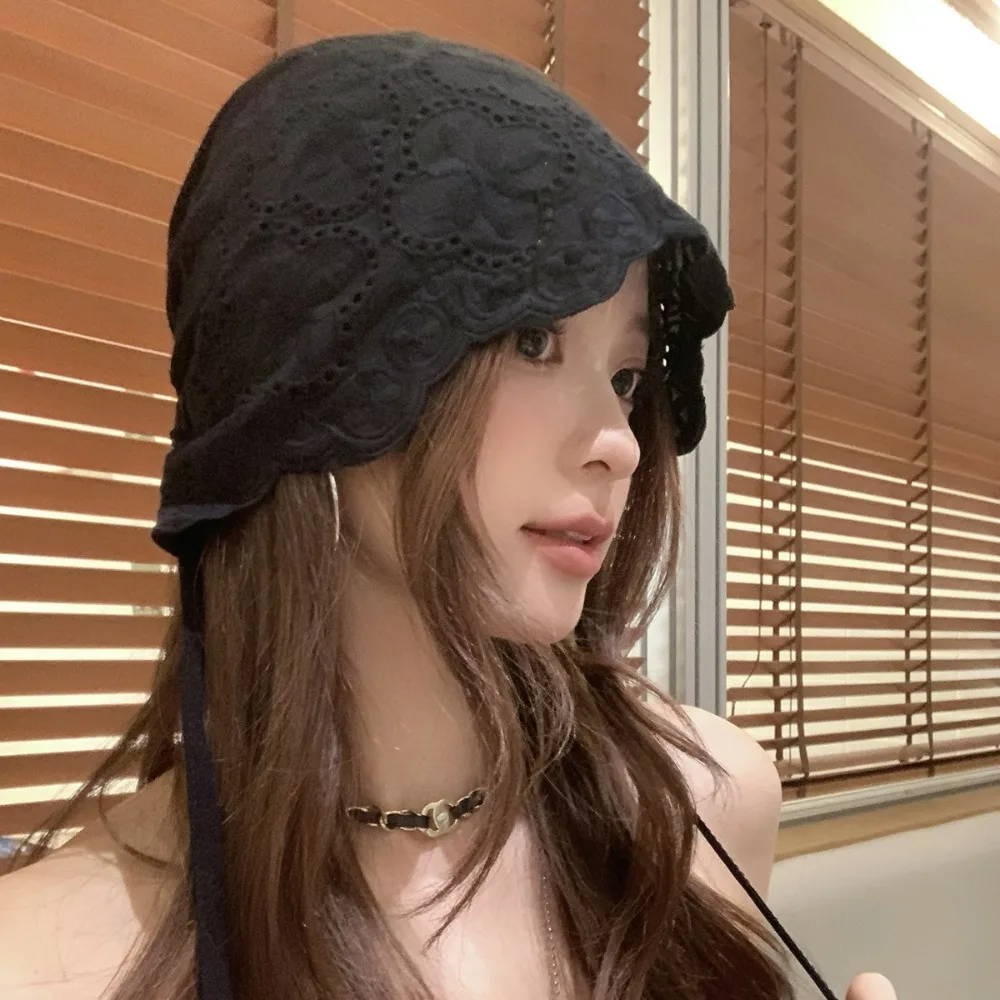 

Sweet Hollow Out Embroidered Lace Hat Breathable Y2k Beanies Hat Thin Spicy Girl Skullcap Apparel Accessories