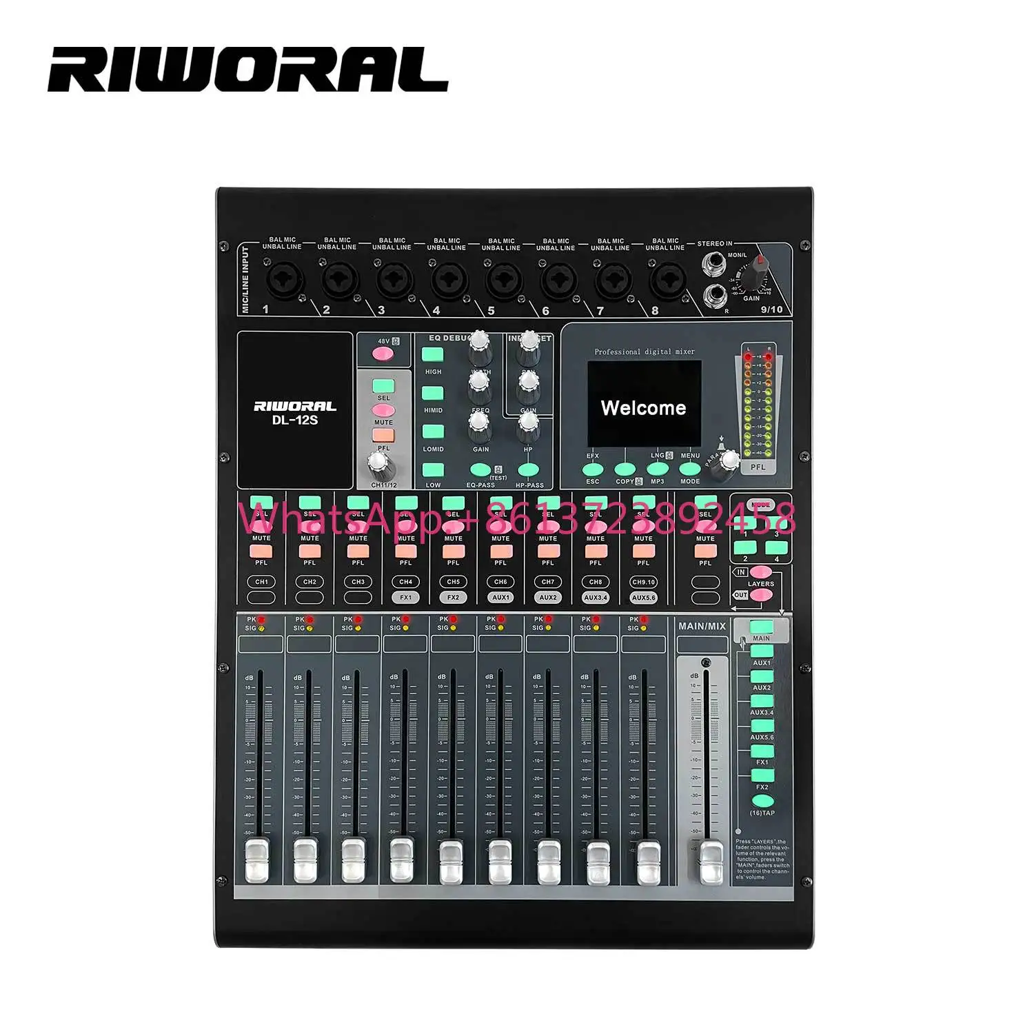 DL-12S Professional Digital 12-Channel Audio Mixer USB MP3 Player Mixing Console Audio Sound Equipment
