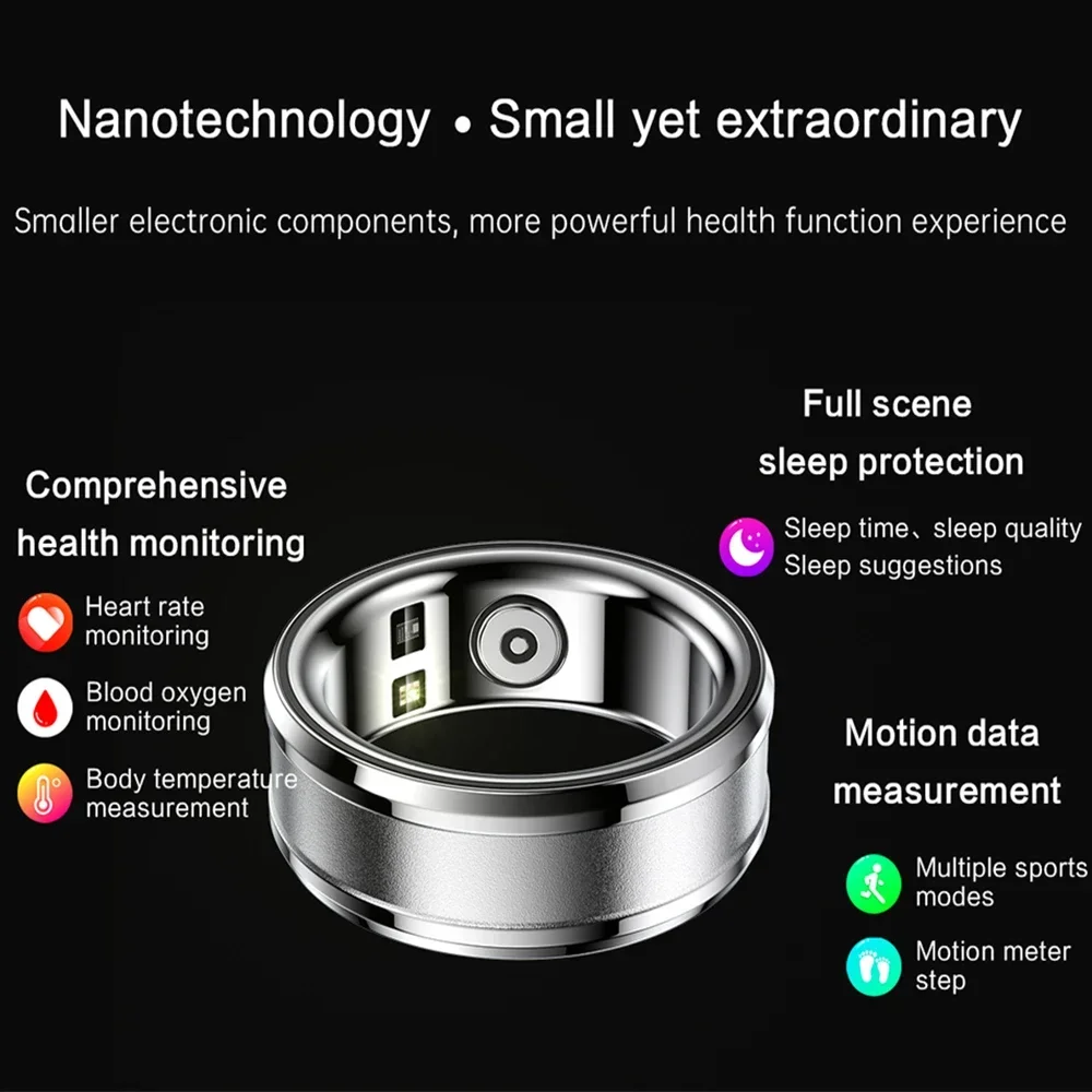 Фитнес-трекер с умным кольцом для мужчин и женщин, модное умное кольцо на палец для измерения пульса, уровня кислорода в крови и температуры тела