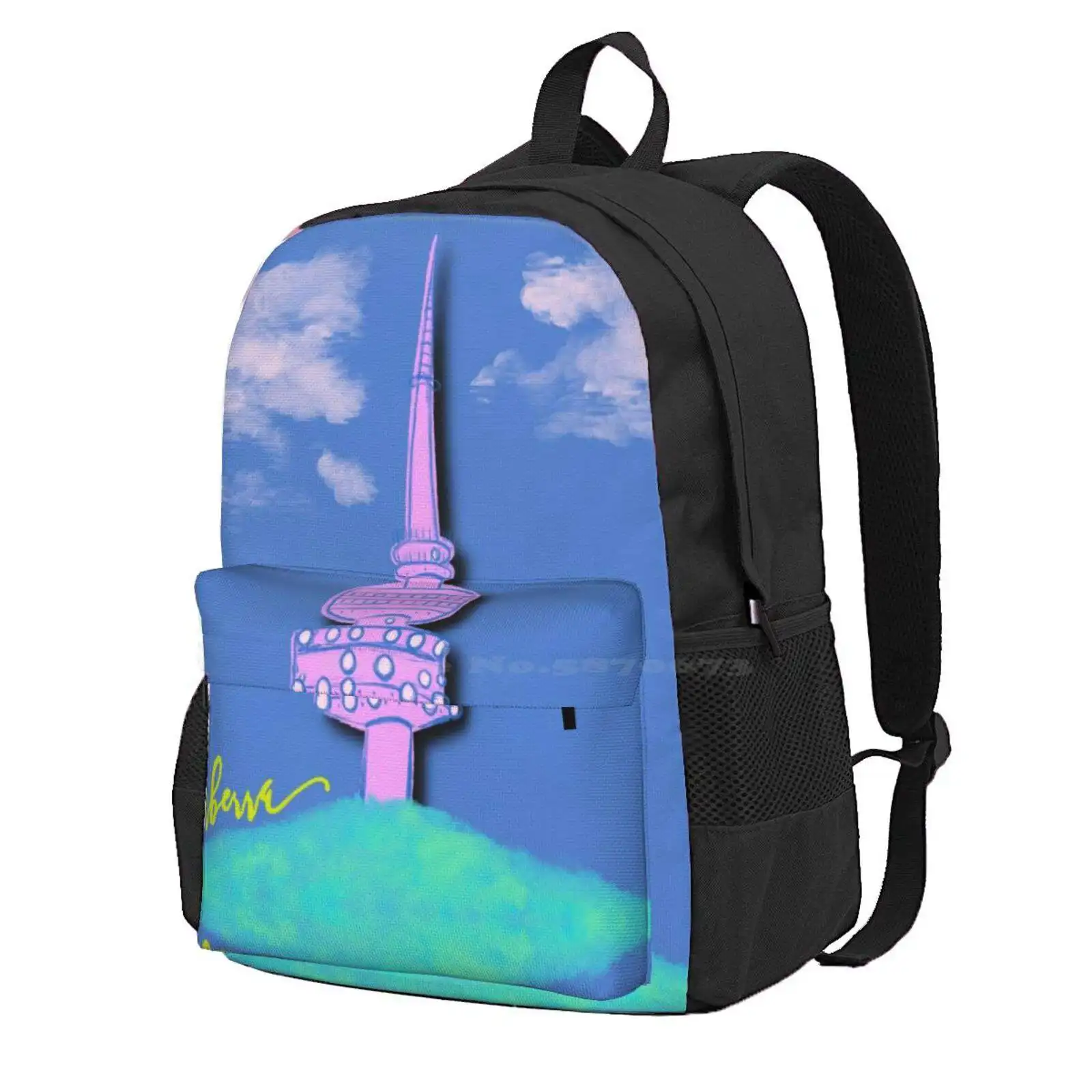 Canberra Telstra Tower - Paper Cut Brights Hot Sale Schoolbag Backpack Fashion Bags Australian Capital City Telstra Tower Black