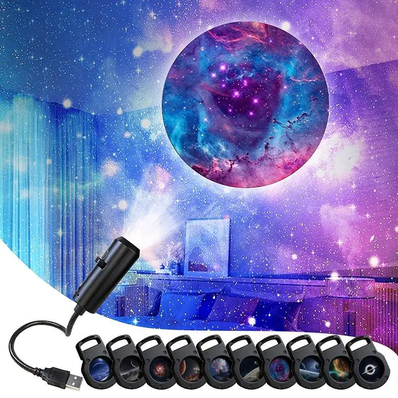 10‑in‑1 Galaxy Star Projector Light Flexible Gooseneck USB LED Night Lamp Nebula Planet Cosmic Projection Light for Car Bedroom view 2