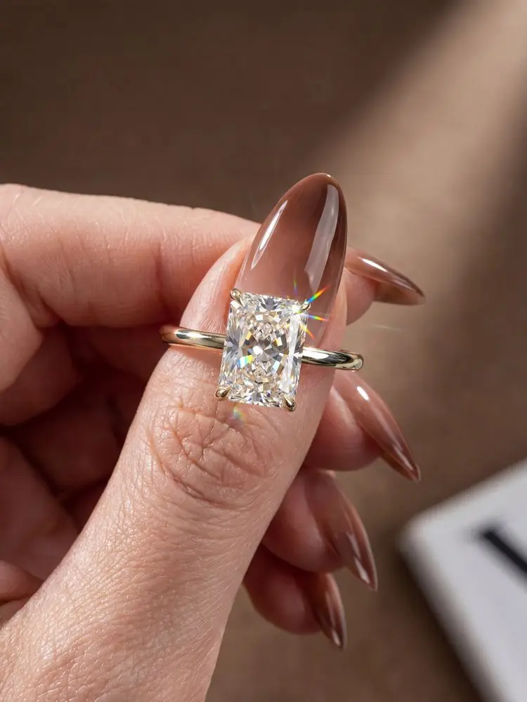 925 Sterling Silver 1CT Shiny Rectangle Zircon Ring For Women Engagement Wedding Fashion Luxury High Quality Fine Jewelry