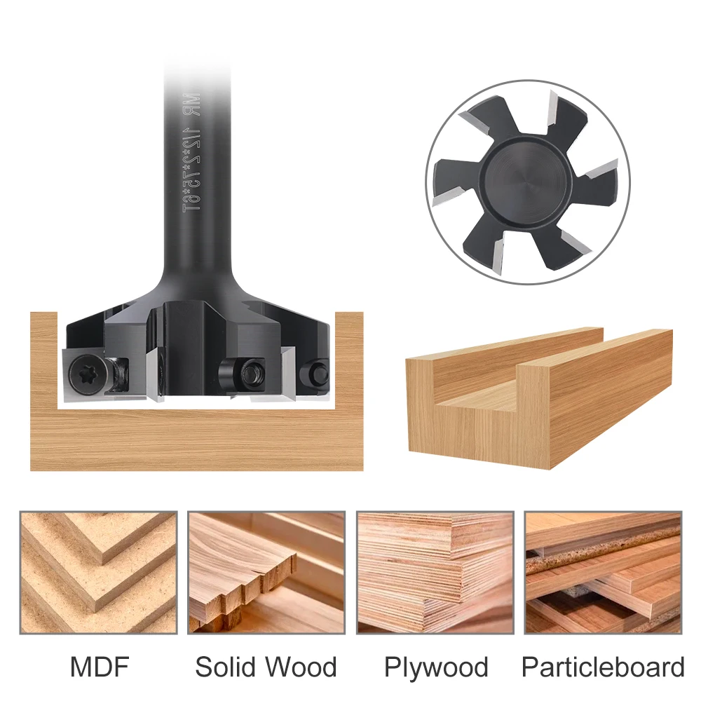 XCAN-CNC Spoilboard Surfacing Router Bit, 1/2 Shank, Atualização 6 Asa, Laje De Madeira Aplainamento Planing Bit, Inserção De Carboneto, Fresa