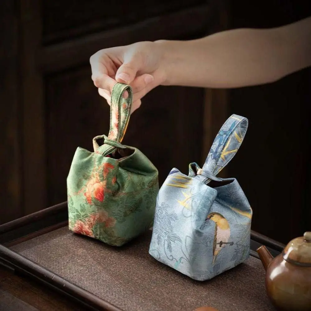 

New Chinese Style Teacup Storage Bag Thickened Vintage Teacup Drawstring Cloth Bag Embroidered Tea Set Accessories