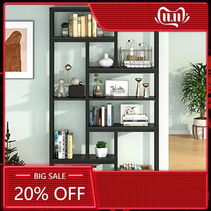 

79-дюймовая книжная полка, 7-уровневый высокий книжный шкаф с 10-открытой полкой, книжная полка из дерева и металла, полки для хранения для спальни, гостиной