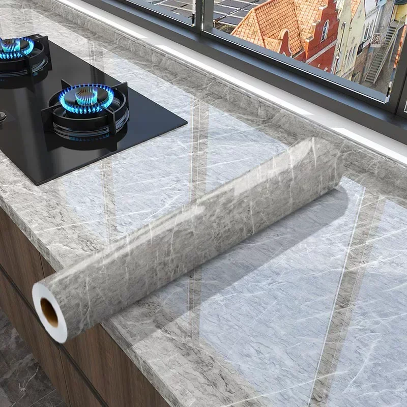 Anti-oil Marble Self Adhesive Wallpaper, Waterproof Vinyl Sticker For Kitchen Counter Cabinet Table And Furniture Restoration.