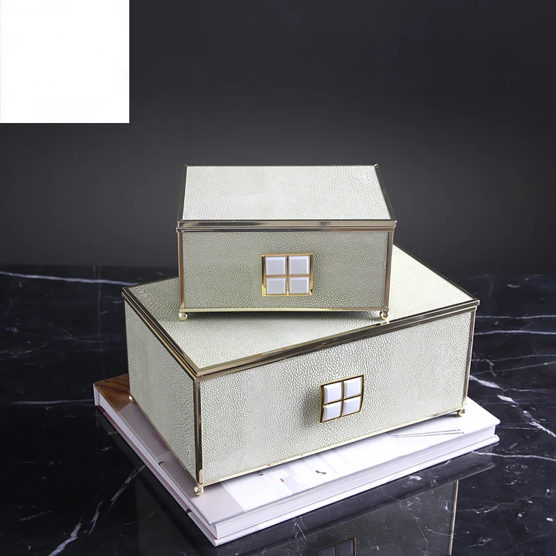 House Interior Decorations Leather Luxury Green Leather Decorative Boxes Gift Jewelry Box With Brass Edge For Living Room