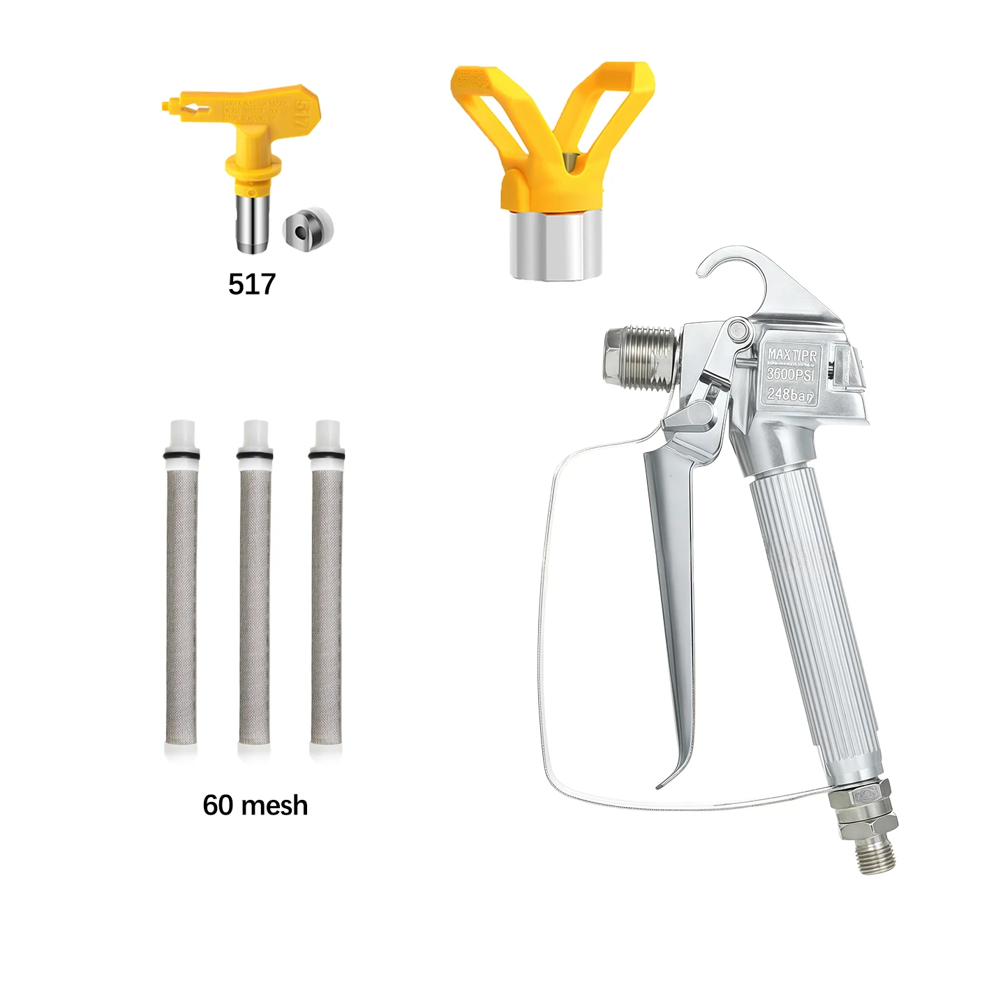 

Professional Airless Paint Sprayer Gun Kit 6Pcs with 517 Nozzle Tip, Guard & 60 Mesh Filters for Wall Painting