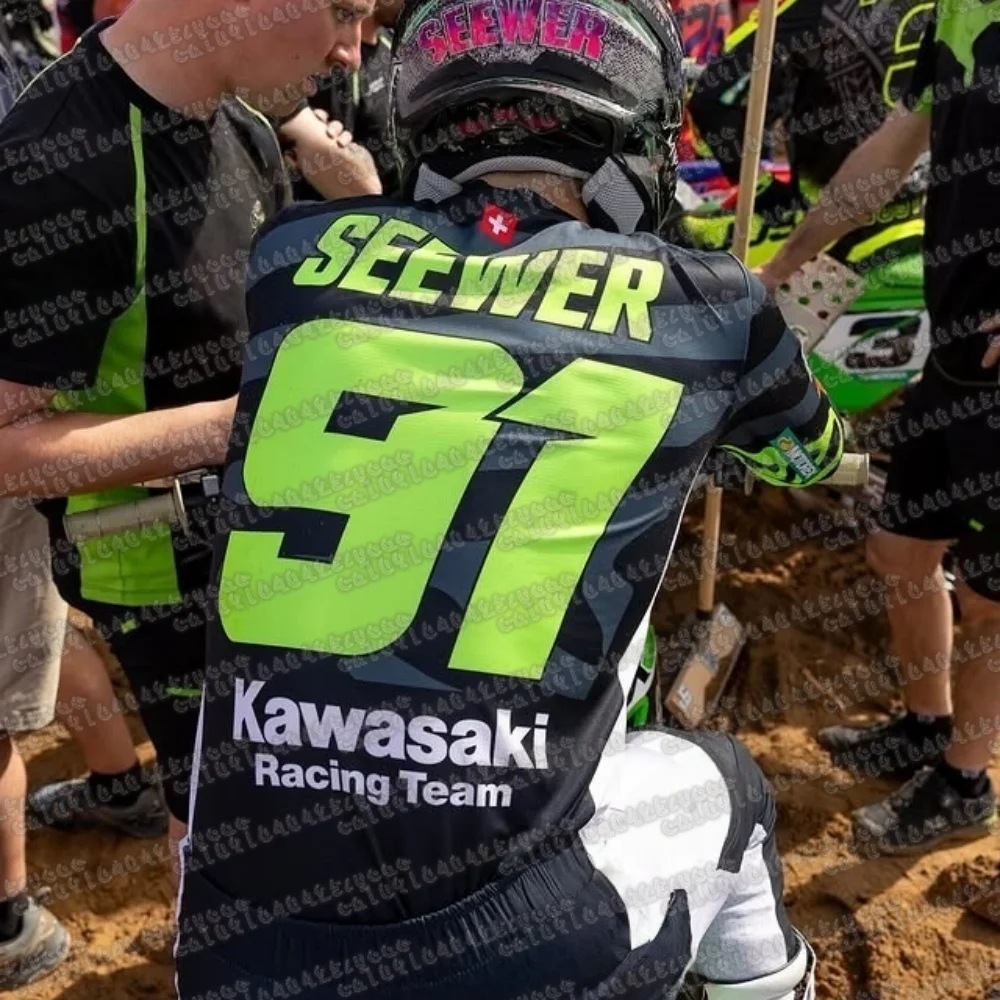 

# 91 SEEWER 25/26 Новый мотоциклетный костюм Kawasaki, мужской трикотаж для мотокросса, большой дышащий, быстросохнущий спортивный костюм с длинными рукавами