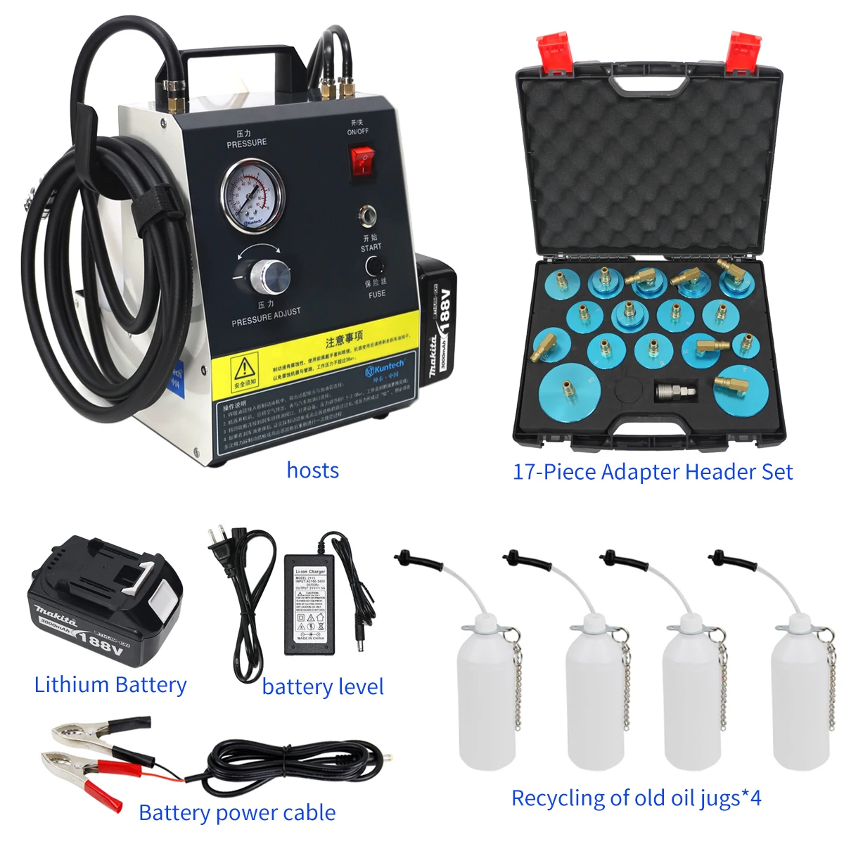 เครื่องเปลี่ยนถ่ายน้ำมันเบรกแบบพัลส์ รุ่น TLF ใหม่ พร้อมอะแดปเตอร์ 17 ชิ้น สำหรับเติมน้ำมันเบรกและเปลี่ยนถ่ายน้ำมันในรถยนต์