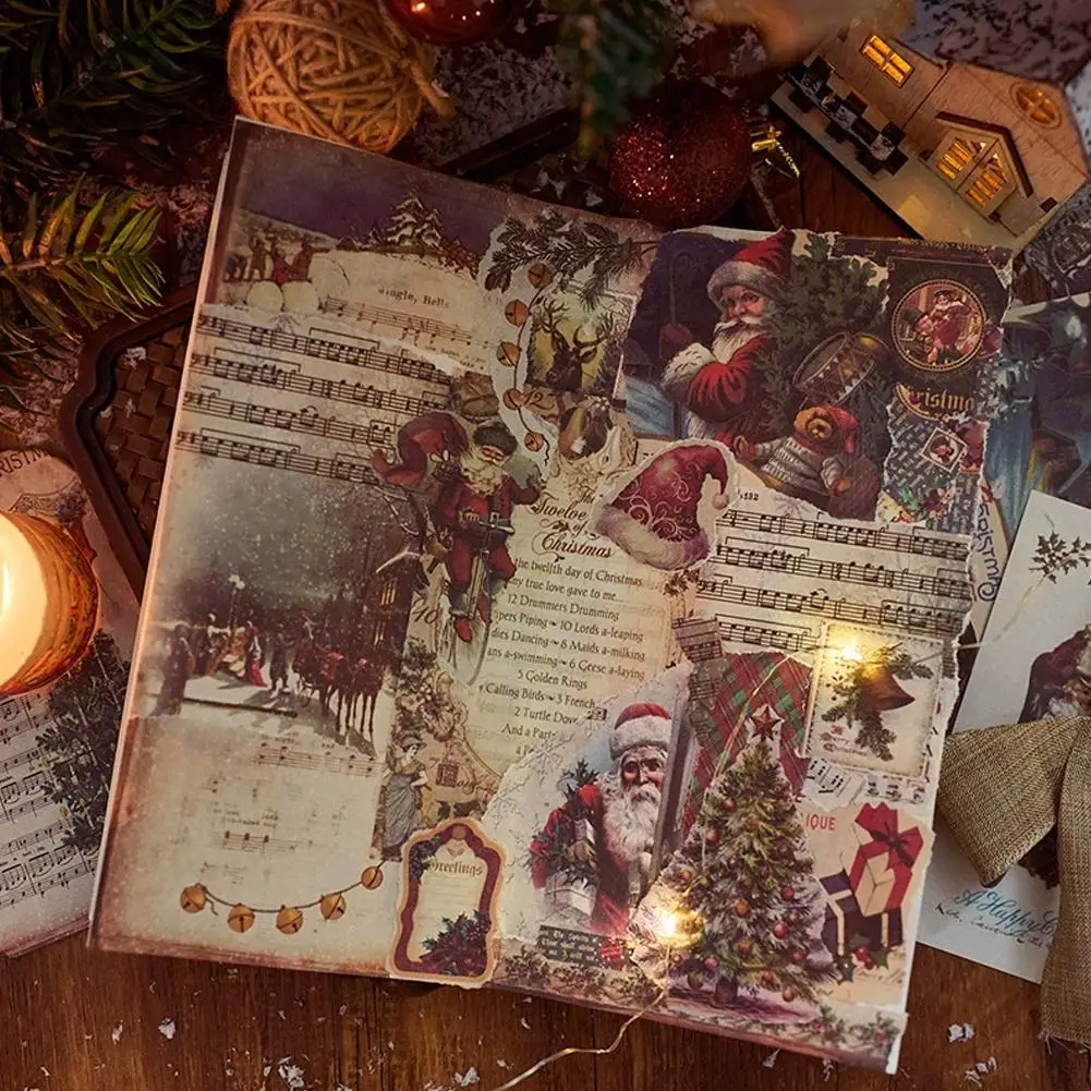 Natal temático material papel vintage decorativo scrapbooking mão conta diário papel de fundo m5v9