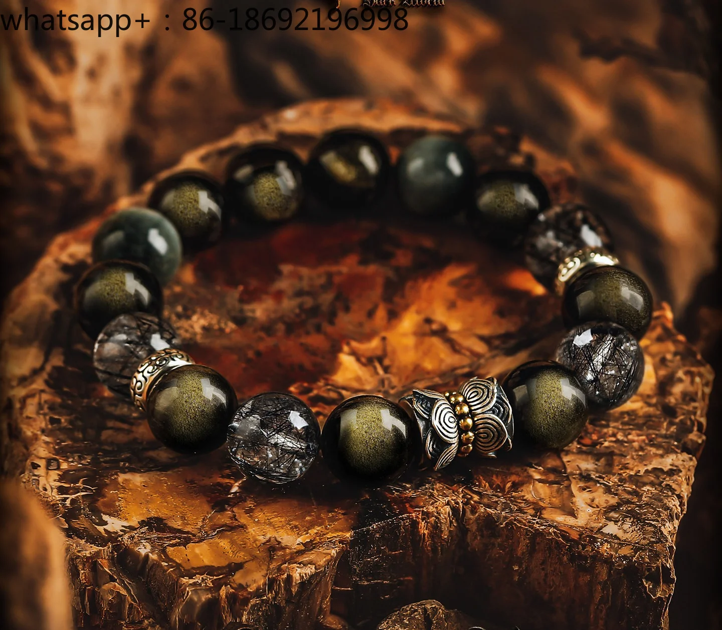 [Fog Hidden] Gold Obsidian Bracelet Men's Premium Black Hair Crystal Bracelet Bead Crystal