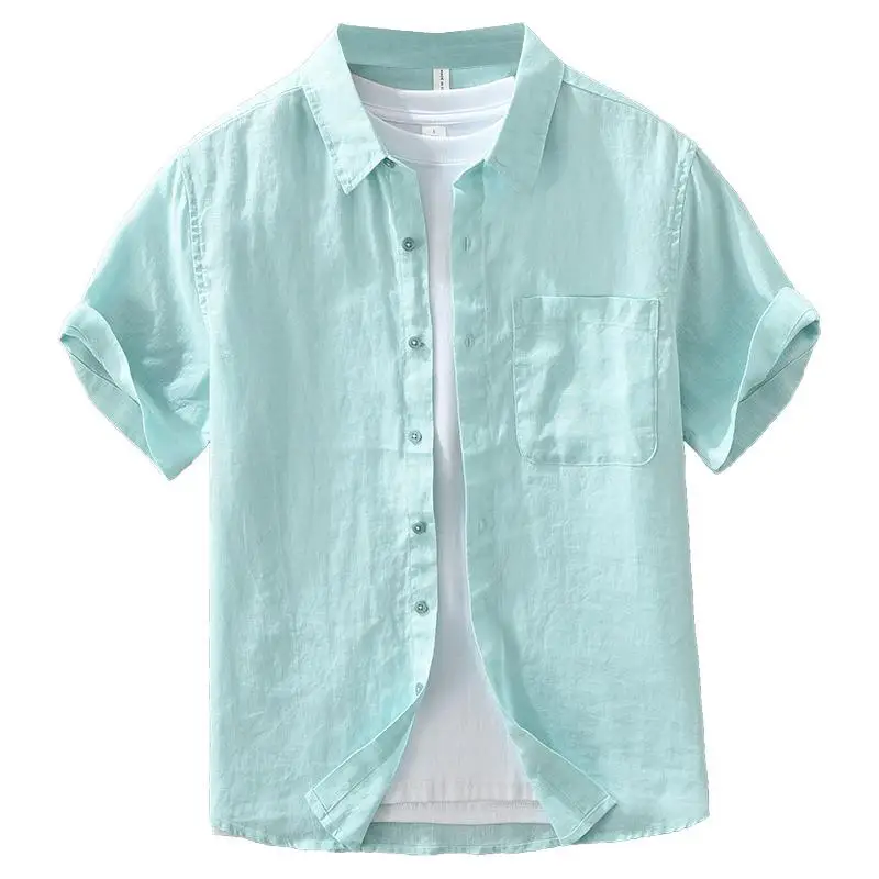 الرجال تنفس ort Sve irt فضفاضة تناسب الكتان عارضة أعلى الشباب ارتداء اليومي الحديد الحرة كيت تصميم الصيف خفيفة الوزن