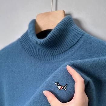 Designer Quality Men's Long Sleeve High Necked Sweater Autumn New Dog Print Soft Warm Knitted Casual Versatile Commute Men'swear 4