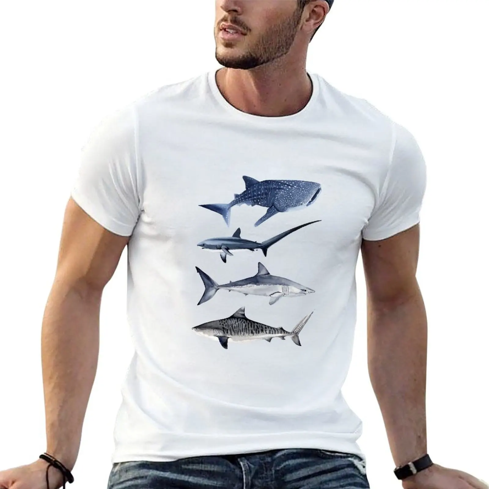 

SHARKS III-whale, thresher, mako and tiger sharks T-Shirt t shirts for man pack cotton t shirts with prints T-Shirt