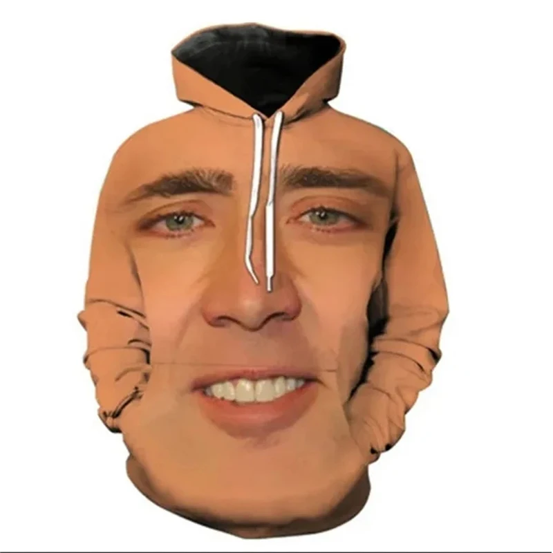 Cool Designs Nicolas Cage Face Hoodie Funny 3D Nicolas Kim Coppola Graphic Hooded Pullovers for Men New in Hoodies & Sweatshirts