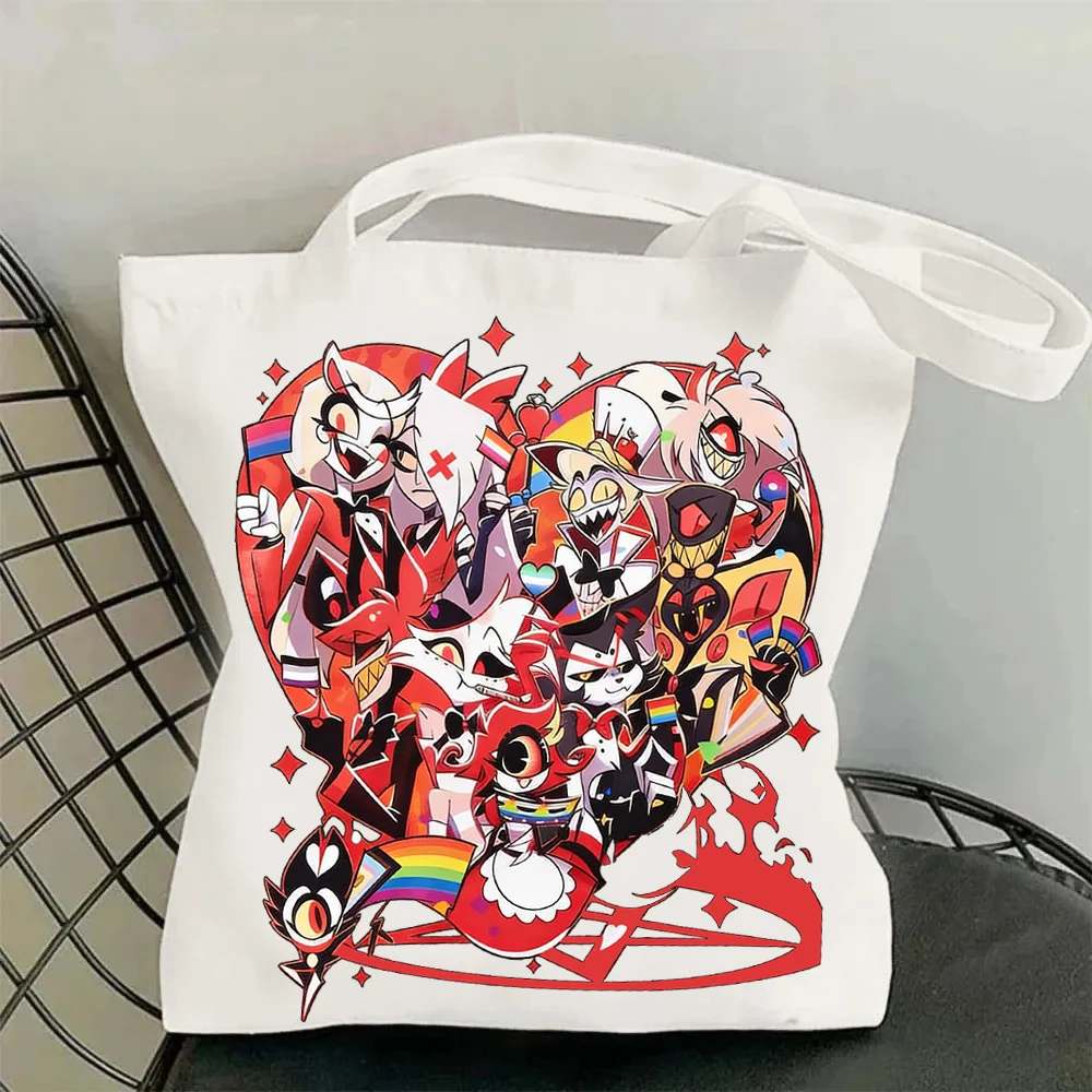 Anime Hazbin Hotel Angel Dust Charlie Peripherals Graphic Print Canvas Bag Shopping Tote Bag Casual Shopper Bag for Fans Gift