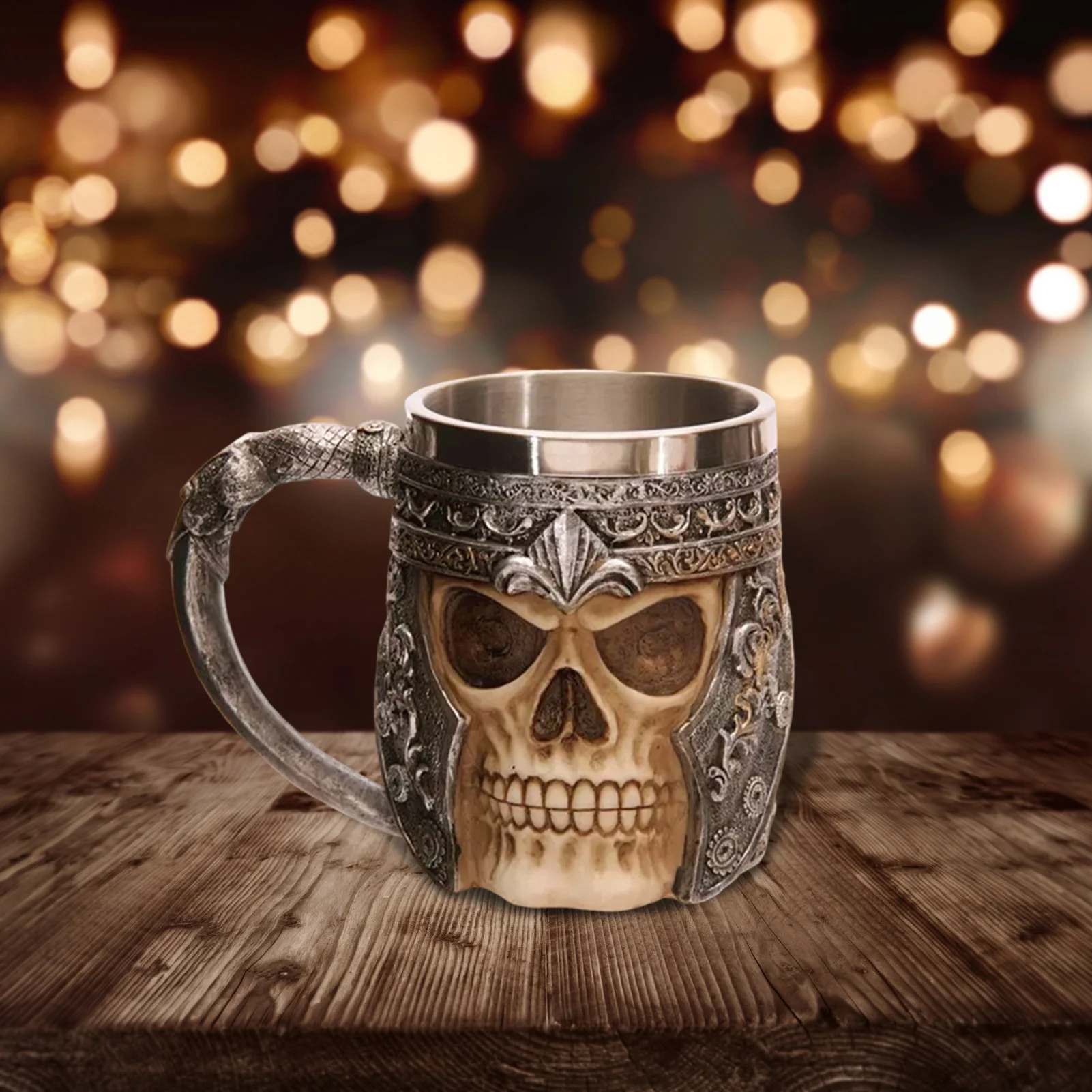 Skull Head Mug Resin Stainless Steel Coffee Cup Heat Resistant Beer Stein for Gothic Home Office Decor Durable Gift Idea