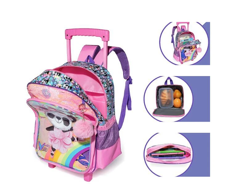 Kids School Roller 16 Cal szkolna cekinowa plecak na kółkach dla dziewczynek bagaż podróżny torebka walizka podróżna na kółkach dla dziewczynek