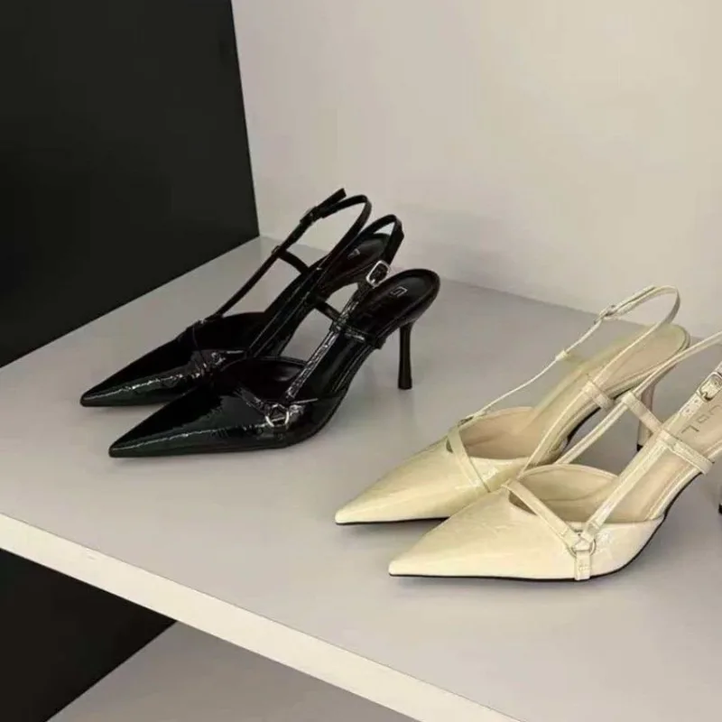 Spring Summer New Pointed Toe High Heel Women's Sandals Belt Buckle Brown Luxury Feel Fashionable Low Cut Ankle Strap Shoes view 2