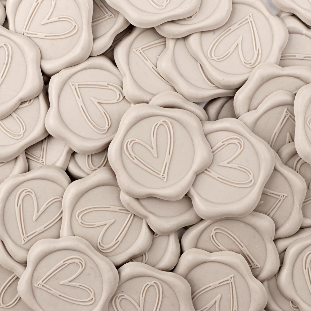 50pcs Heart Wax Seal Stickers, Envelope Seals Self Adhesive Stickers for Wedding Party Birthday Christmas(Green, Beige, White)
