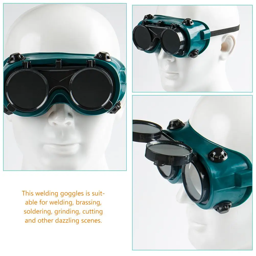 Flip Up Welding Goggles Tinted Lens Anti Scratch Coating Adjustable Headband Soft Frame Ventilated Design Strong Light