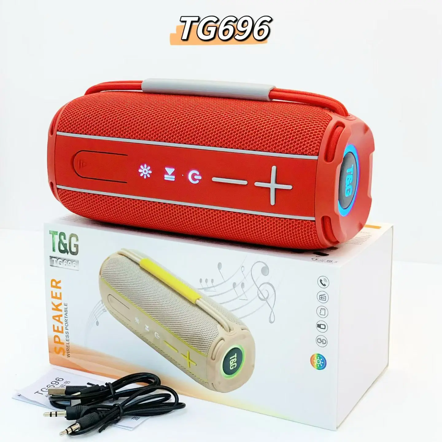 TG696 ลำโพงบลูทูธไร้สายแบบพกพากลางแจ้งลำโพงคู่บลูทูธ 5.3 ซับวูฟเฟอร์ RGB โคมไฟรองรับ FM/การ์ด TF/ดิสก์ USB TWS