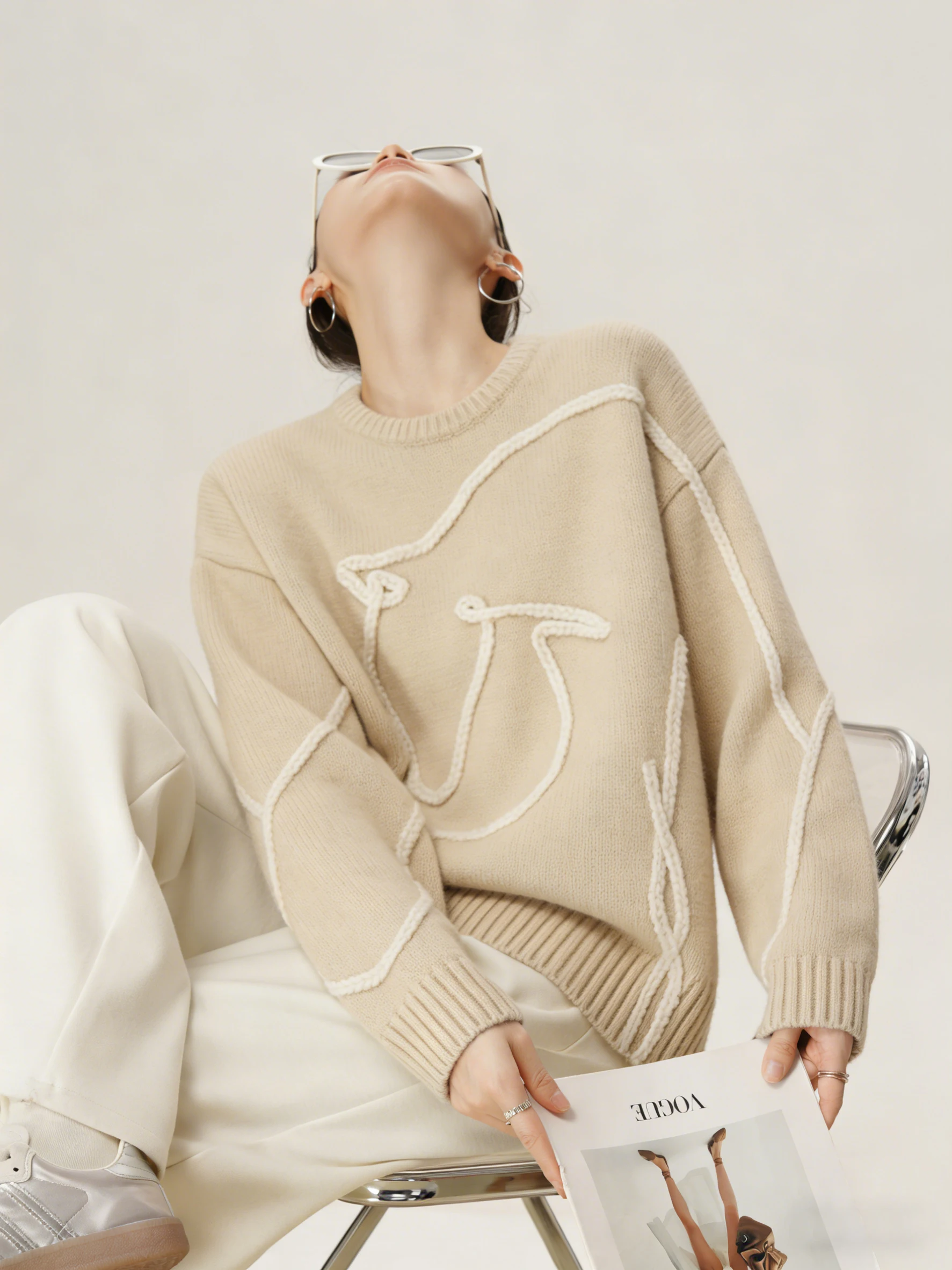 

Женский вязаный свитер с круглым вырезом, пуловер с забавным принтом, зимний модный повседневный топ свободного кроя с длинными рукавами