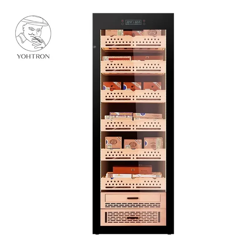 Yohtron OEM Electric 288L Glass Cigar Cabinet Humidor App-Controlled Adjustable Thermostat Compressor Refrigerator 2-Year