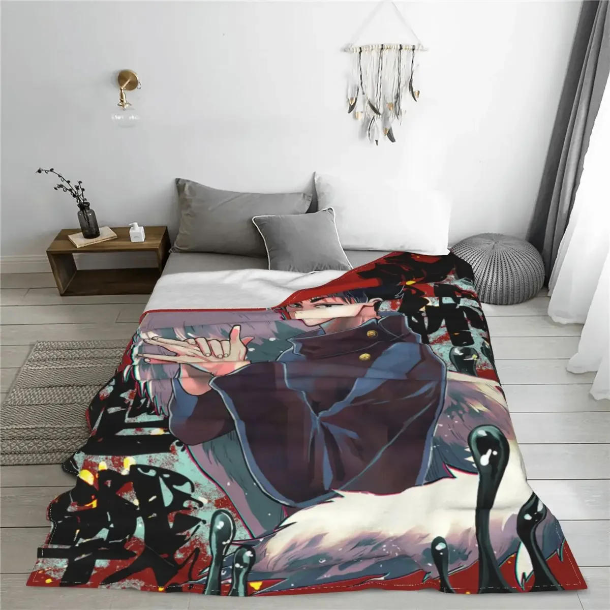 Jujutsu Kaisen Anime Fuzzy Blankets Gojo Satoru Wolf Creative Throw Blankets for Bed Sofa Couch Rug Piece