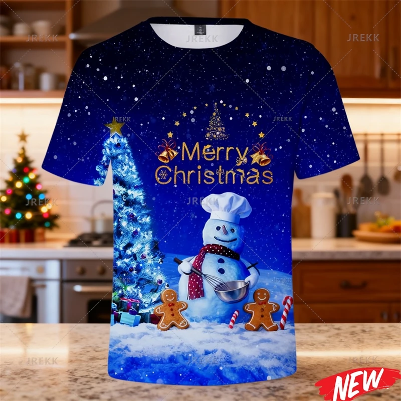 

Cute Snowman Graphic Christmas T-Shirt Men 3d Printed Merry Christmas Tee Shirt Festival Short Sleeve O-Neck New Year Tshirt