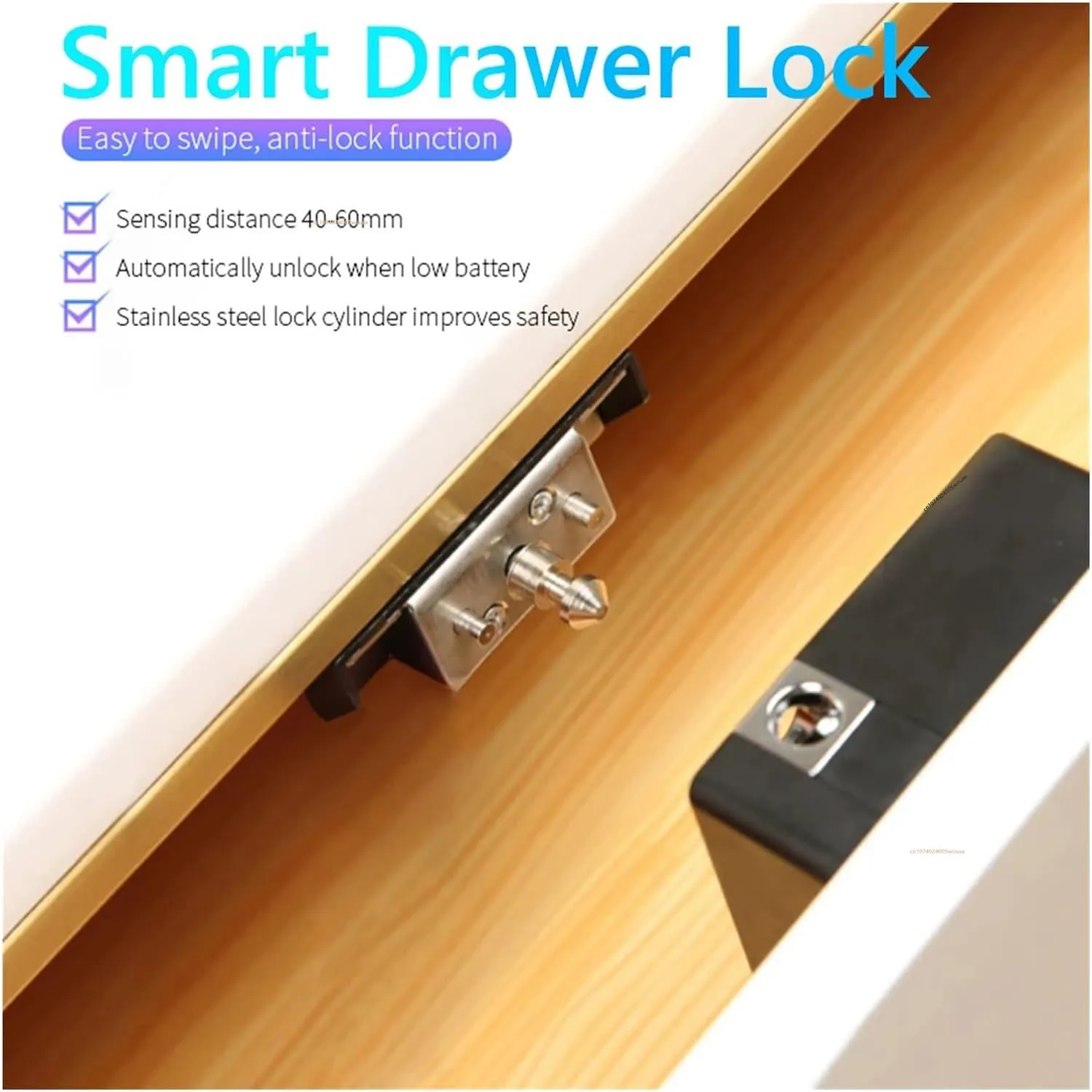 TT lock Smart Drawer Lock Electronic RFID Door Lock Hidden DIY Wooden Cabinet Door Locks With Extra Power Cable 13.56MHz RFID