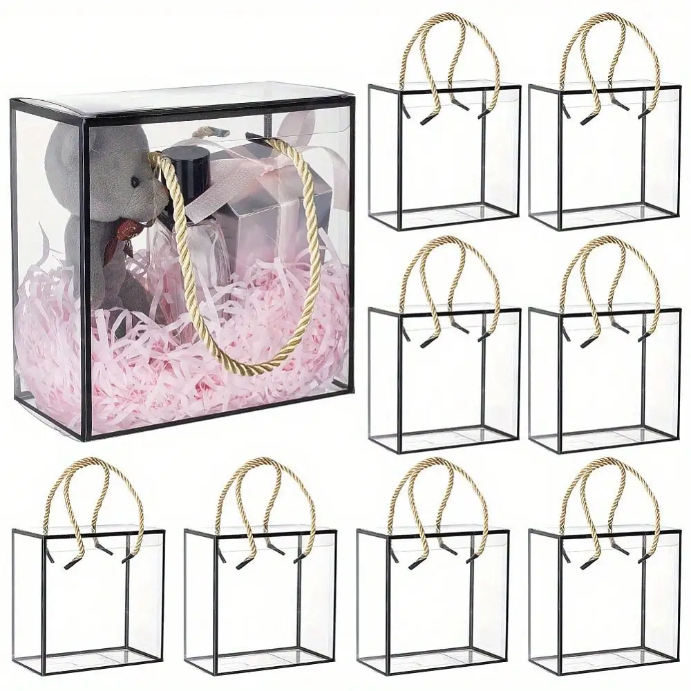 

10 Pieces, Clear Plastic Gift Box, Durable, 5.51x2.95x5.51 Inches with Polyester String, for Holiday Decorations and Packaging