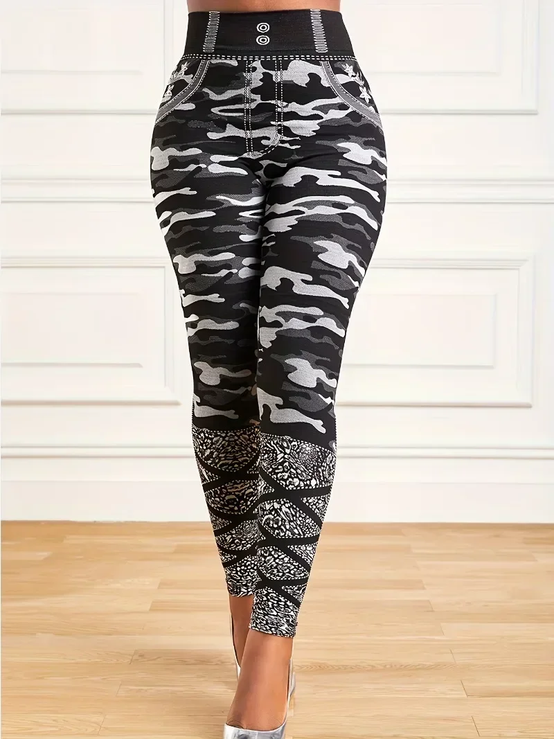 Plus Size 1XL-5XL Women's Casual Leggings Ladies Fashioon Printed Elastic High Waisted Slim Fit Leggings