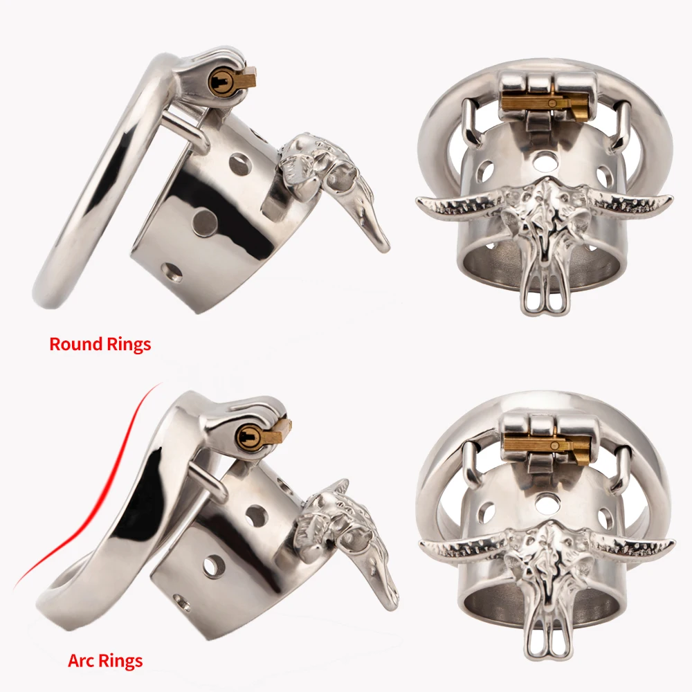 Stainless Steel Male Chastity Device Open Skull And Bones Cow Head Chastity Cage Lock Penis Ring Cock Cage Adult Sex Toy For Men