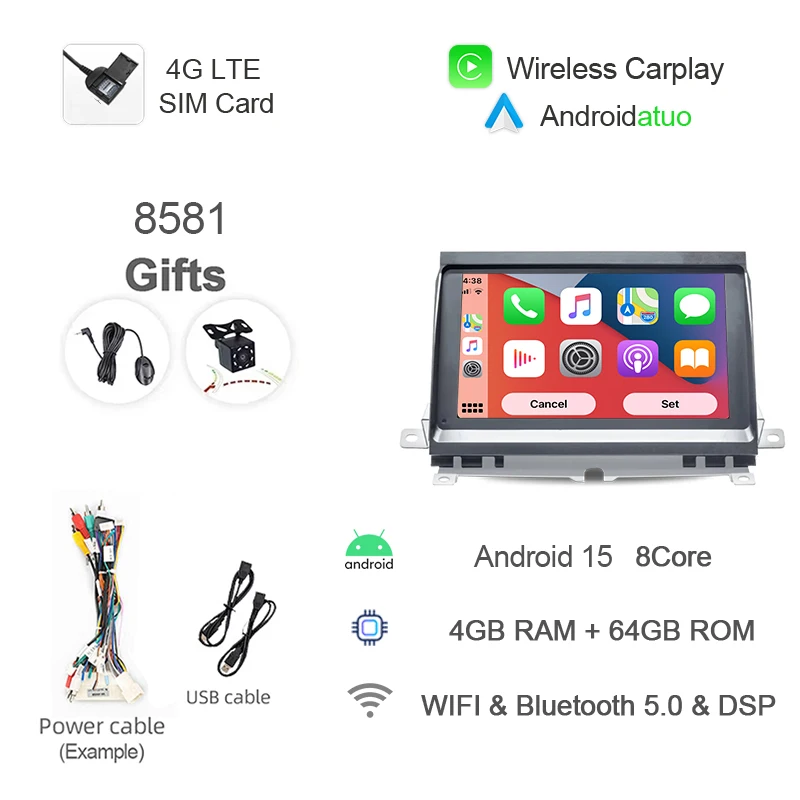 Android 15 CarPlay Auto Multimedia Speler GPS Wifi 8 GB Navigatie Bluetooth Autoradio Voor Land Rover Discovery 3 LR3 2004-2009