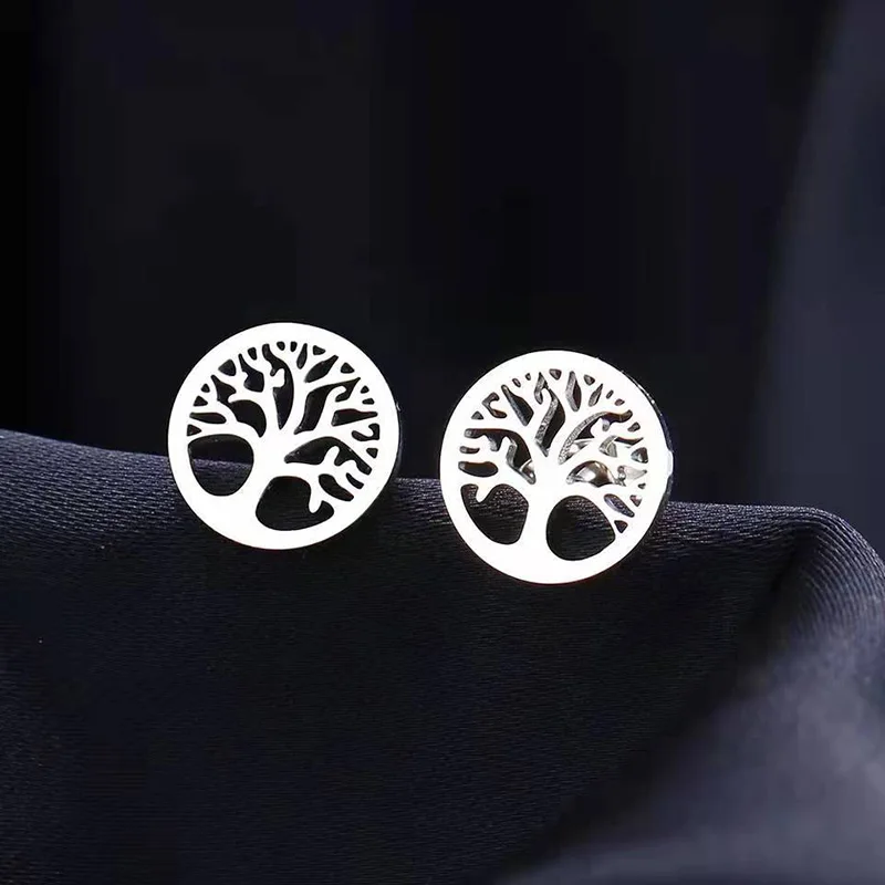 Stainless steel earrings, vintage wealth tree, fashionable earrings, classic and minimalist women\'s earrings