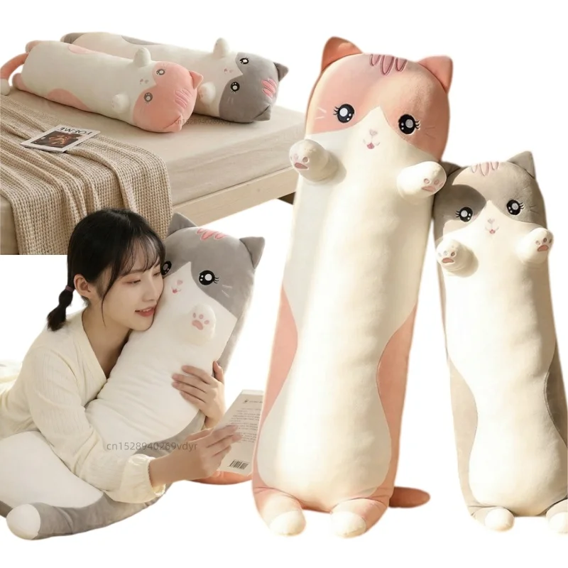 90/110cm Funny Cute Soft Long Cat Animals Plush Toys Office Nap Pillow Bed Sleep Funny Home Decor Doll for Kids Girl Xmas Gift