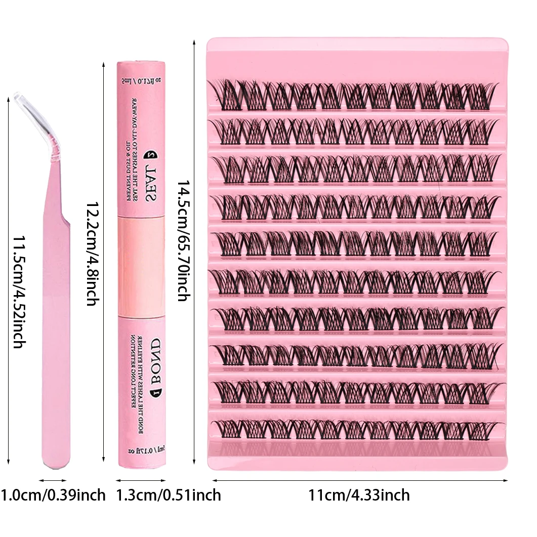 個々のまつげクラスターのセット,8〜16mm, 110個,接着剤とまつげの混合,dカールアプリケーターツール