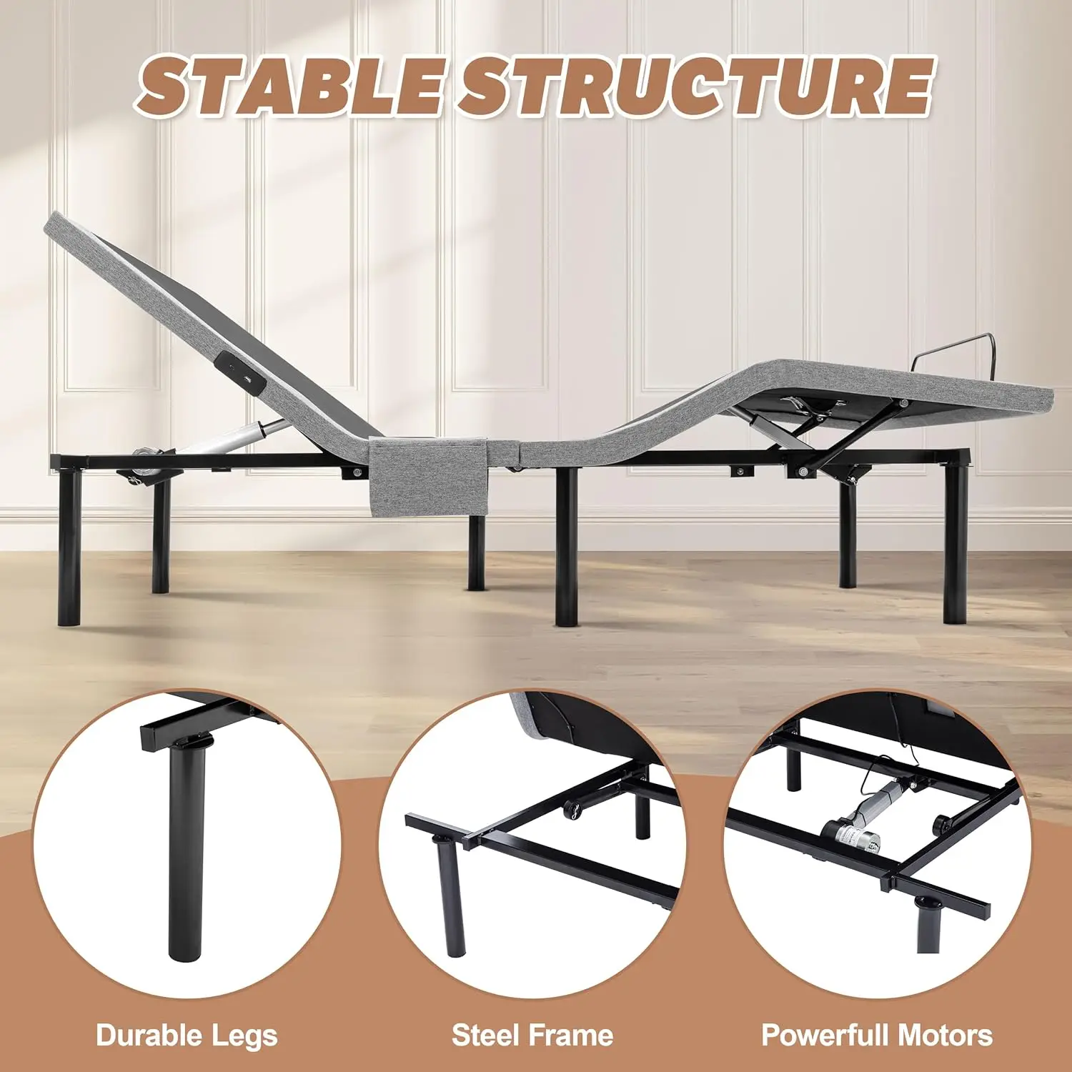 Adjustable Bed Frame Queen,Adjustable Bed Base with Massage,Zero Gravity Electric Bed with Wireless Remote,Head and Foot Incline image 4