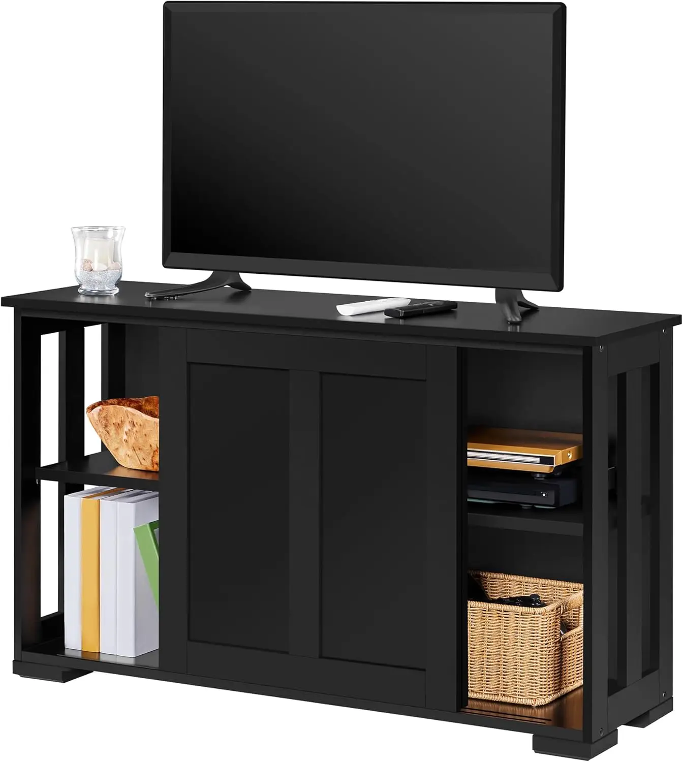 TV Stand, Wooden Storage Console Table with Sliding Door and Adjustable Shelf, Free Standing Cabinet for TV up to 45 I