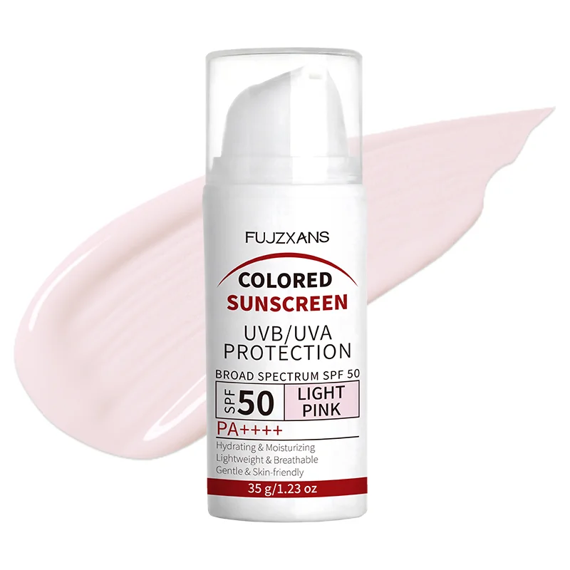 Crème solaire teintée - Crème BB rose clair avec SPF50, dioxyde de titane, éclat naturel, protection UVA/UVB élevée, résistante à l'eau et à la