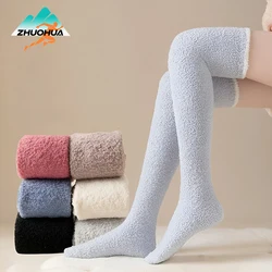 ZHUOHUA 1 Pair Pairs Women Knee High Fuzzy Socks Soft Long Thigh High Warm stockings Cozy Slipper Plush Socks