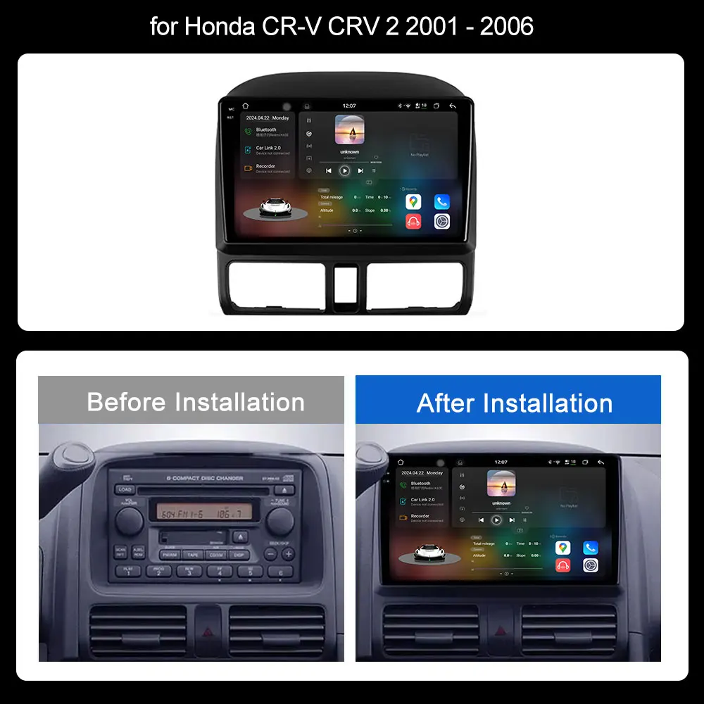 9 palec auto multimediální rádio video hráč pro Honda CR-V CRV 2 2001 - 2006 GPS navi Android OS 4G Bluetooth Carplay knoflík světel