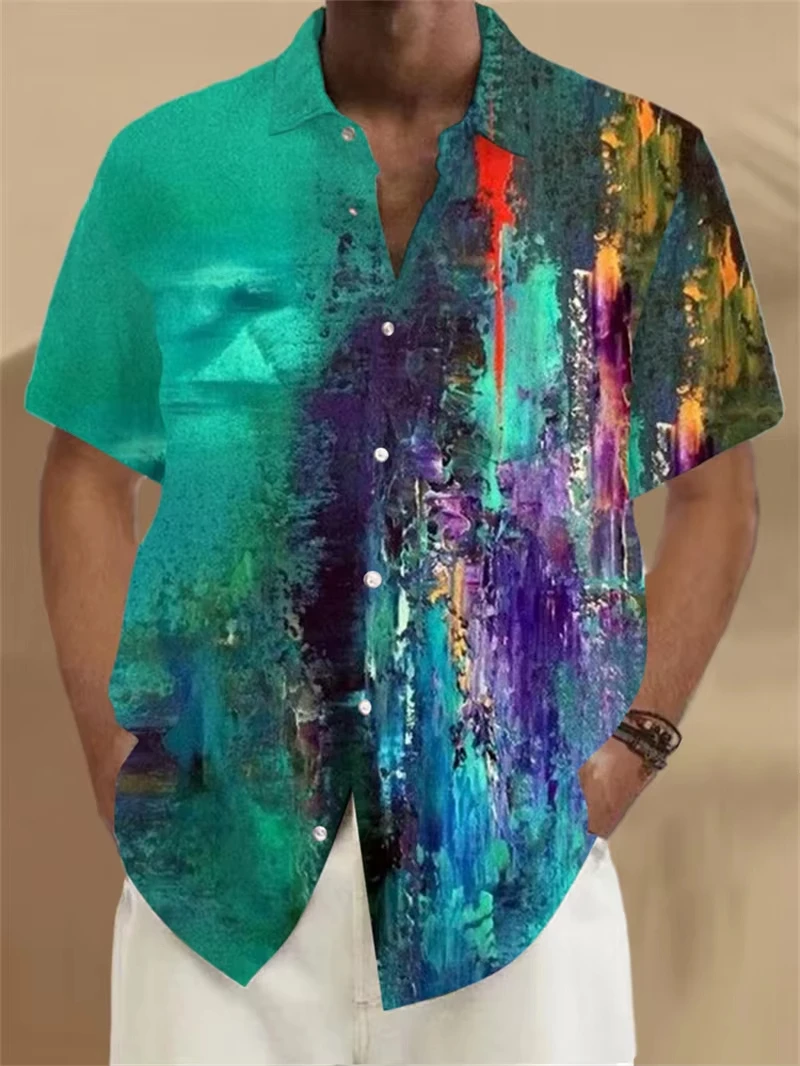 

Trendy Men Shirt Summer Fashion Men's Hawaiian Shirt Short Sleeve Button Coconut Tree Printed Casual Beach Aloha Shirt 2025 New