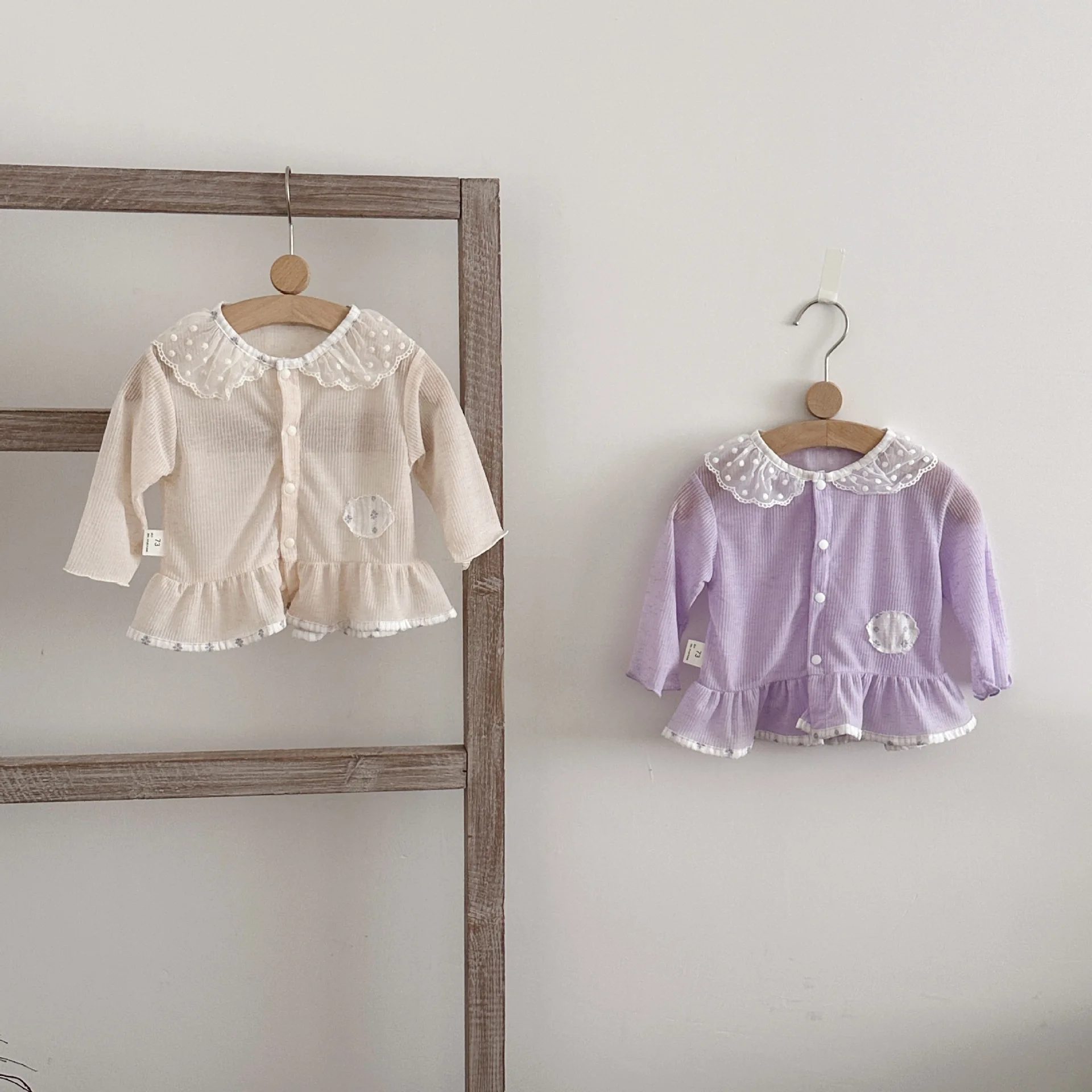 2026 Summer New Baby Girl Cotton Cardigan Infant Girl Lace Collar Sun Protection Jacket Thin Toddler Long Sleeve Coat