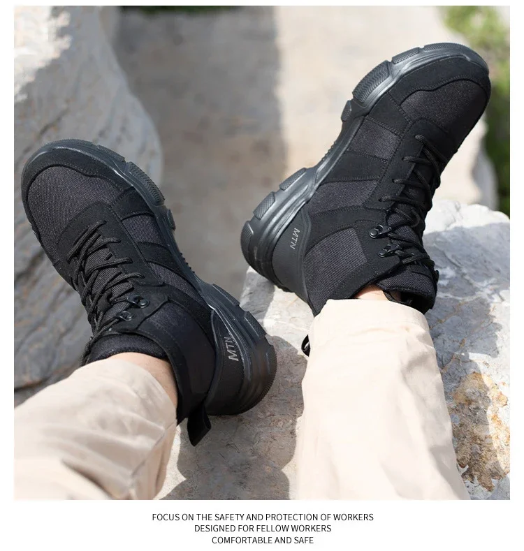 Stahlkappen-Arbeitsschuhe Unzerstörbare Sicherheitsschuhe für Männer Stoßfeste, durchtrittsichere Bergbaustiefel Modische Herren-High-Top-Stiefel Sneakers – Detail 16